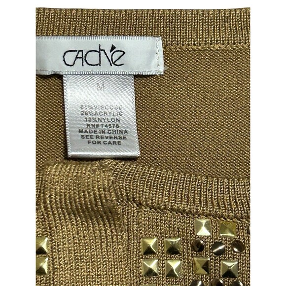 Cache Woman's Gold Sweater With Embellishments. Hidden Button Down Sz M - Picture 5 of 6